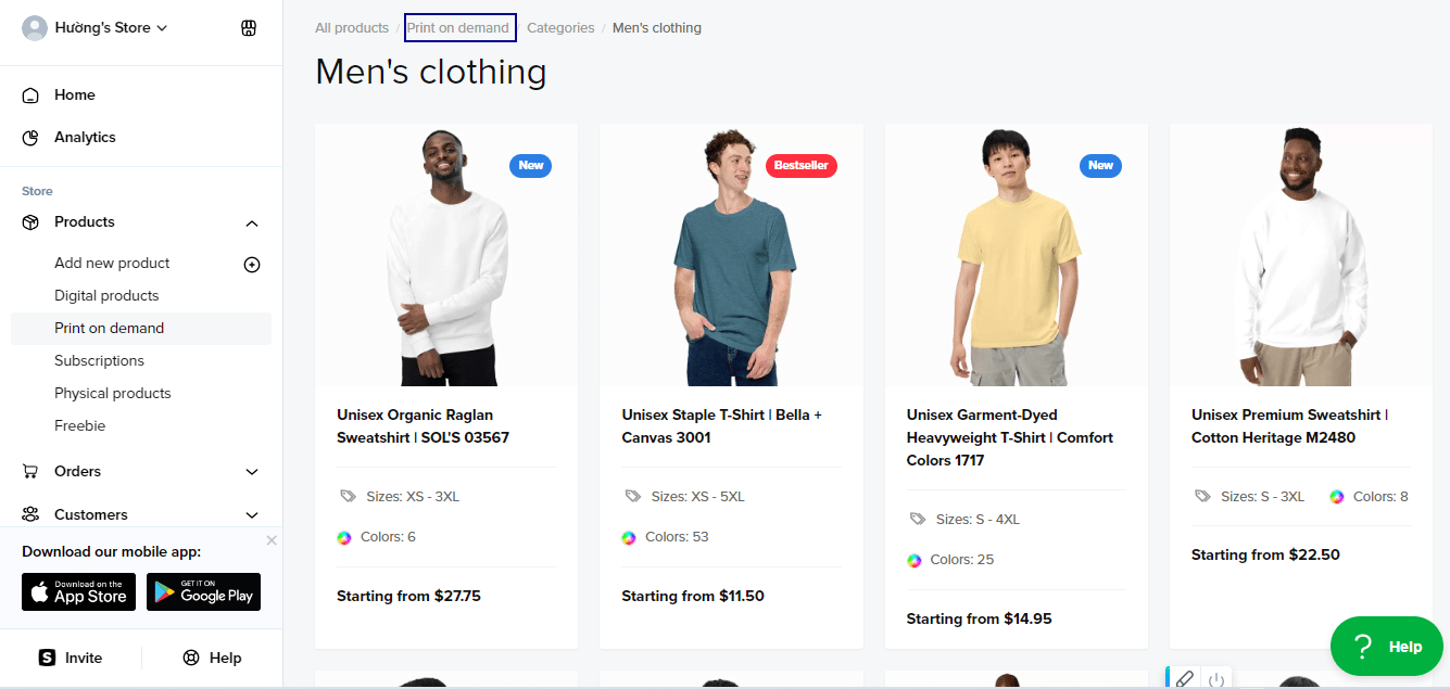 Sellfy Print-on-Demands Products Features